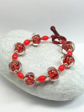 Red Boro glass bracelet with glass clasp